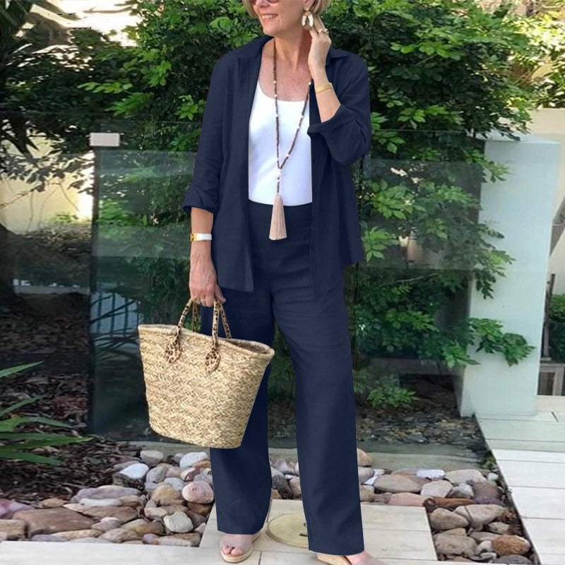 Ensemble Femme – Linnen Léger – Coupe Ample – Chemise Ouverte & Pantalon Large