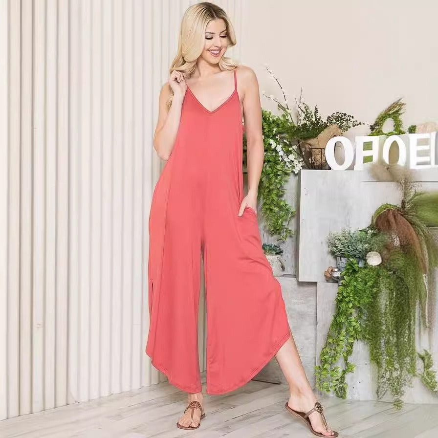 Combinaison femme – Coton mélangé – Coupe ample – Sans manches – Jambes larges – Poches