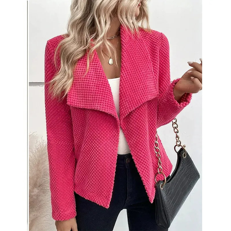Veste blazer femme – Maille texturée – Coupe décontractée – Manches longues – Revers large