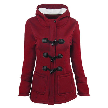 Veste à capuche femme – Coupe structurée – Mélange coton – Fermeture toggle vintage
