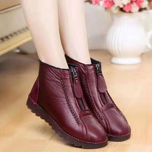 Bottines femme – Look cuir – Fermeture zippée – Semelle épaisse – Coupe décontractée
