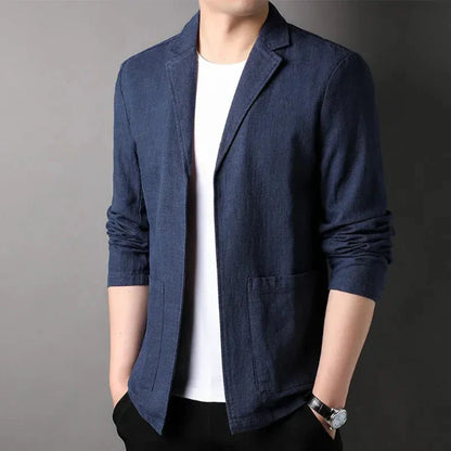 Blazer homme – Coupe cintrée – Lin léger – Col tailleur – Style décontracté chic