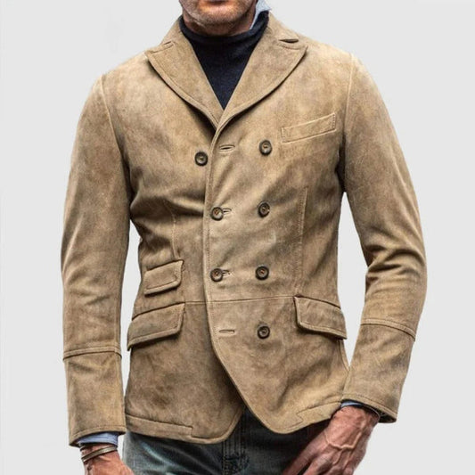 Blazer homme – Coupe slim – Texture effet suède – Double boutonnage – Col à revers