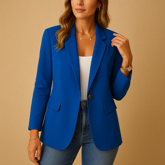 Blazer femme – Coupe cintrée – Tissu stretch – Fermeture un bouton – Col à revers