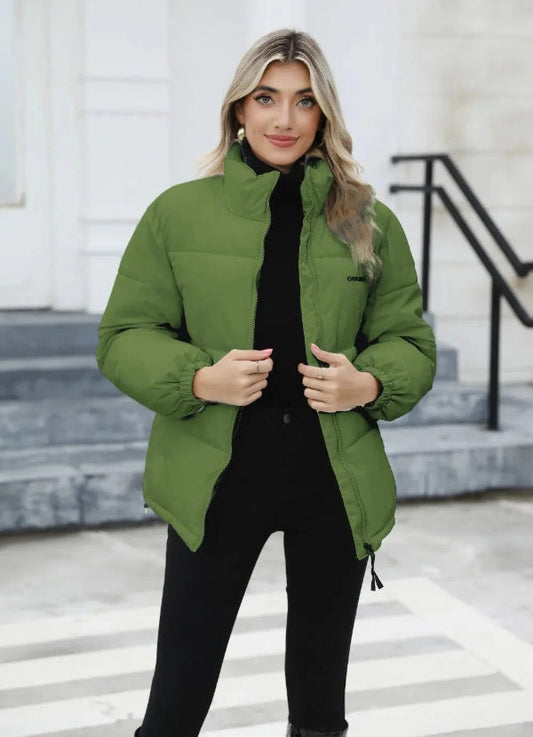 Veste femme matelassée – Coupe décontractée – Col montant – Poignets élastiqués – Zip devant