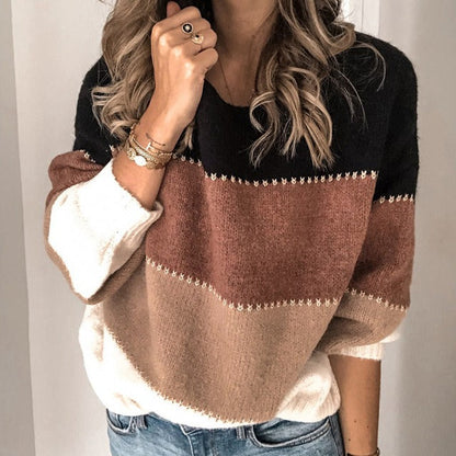 Pull femme – Maille douce – Coupe ample – Manches longues – Motif rayé