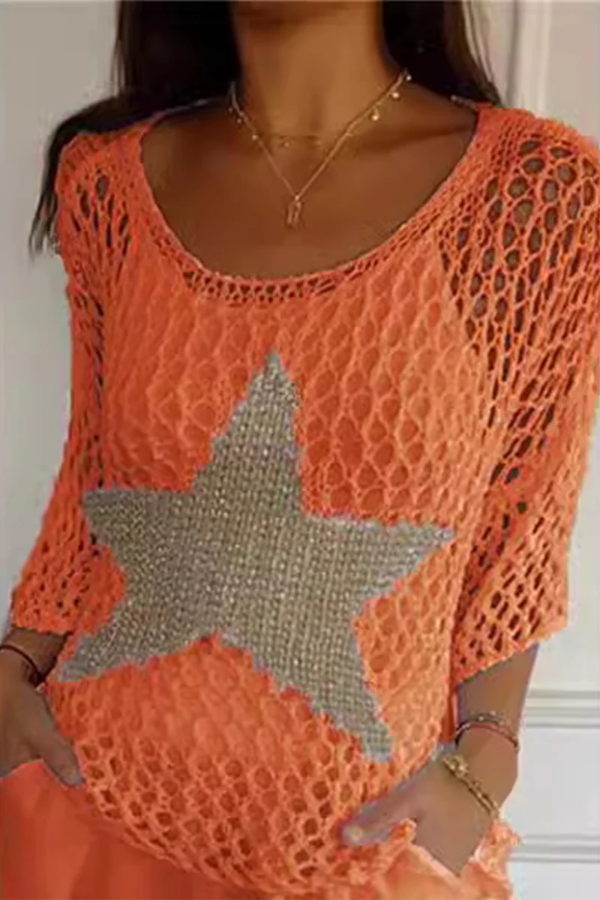 Pull femme – Maille ajourée légère – Coupe ample – Détail étoile avant