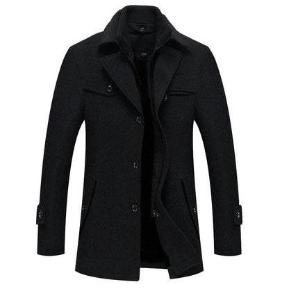 Manteau homme – Coupe ajustée – Laine – Col montant – Fermeture zippée et boutons
