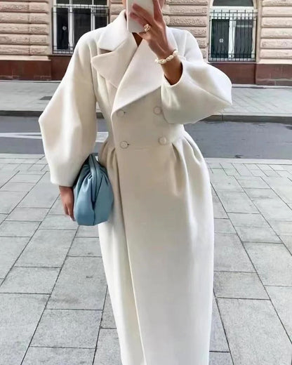 Manteau trench femme – Coupe évasée – Long – Laine – Double boutonnage avec ceinture