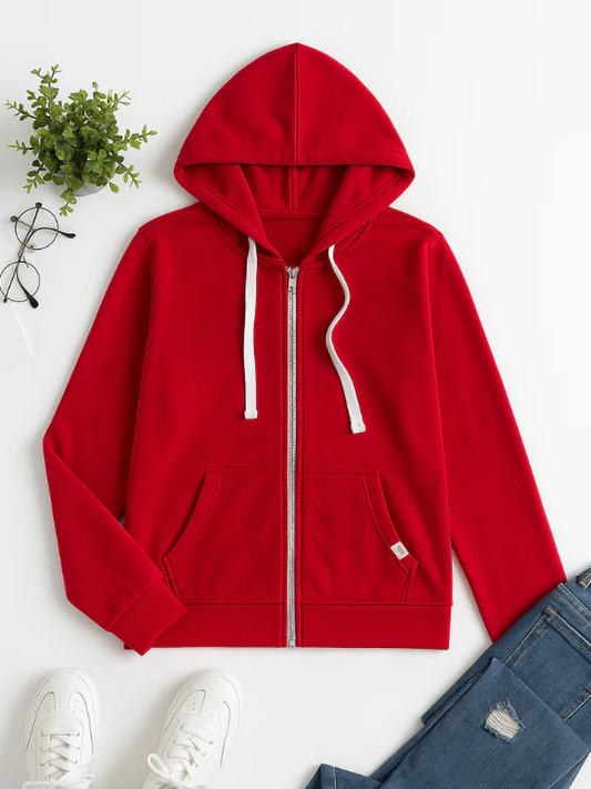 Sweat à capuche zippé femme – Coupe regular – Coton – Capuche à cordon ajustable – Poches