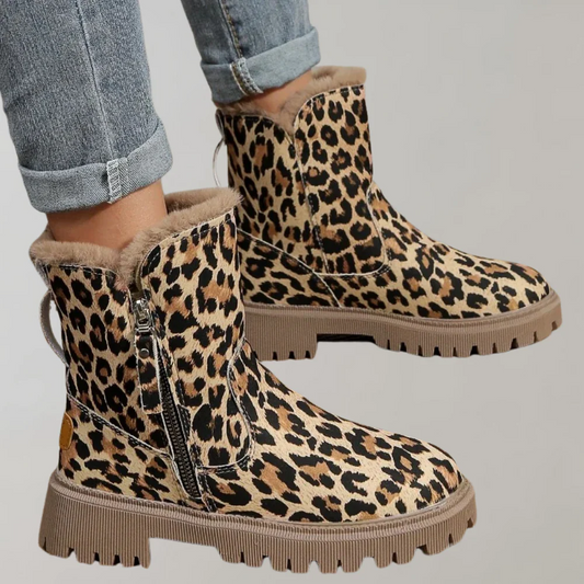 Bottes mi-mollet femme – Motif animal – Doublure chaude – Semelle crantée – Fermeture zippée