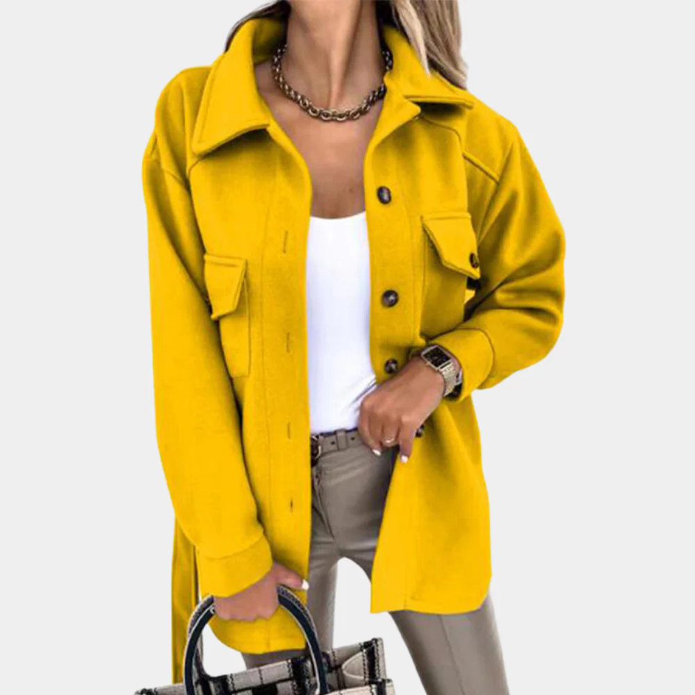 Manteau long femme – Coupe décontractée – Tissu léger – Boutonnage – Poches poitrine