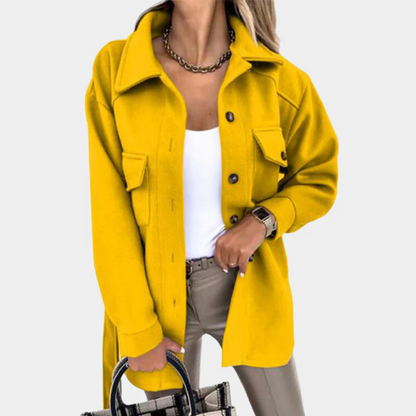 Manteau long femme – Coupe décontractée – Tissu léger – Boutonnage – Poches poitrine