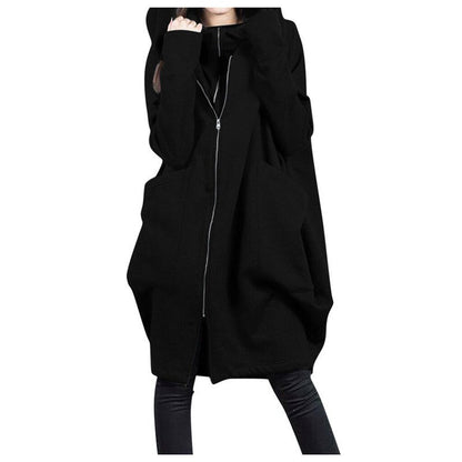 Manteau mi-long femme – Coupe oversize – Capuche – Zip frontal – Style décontracté