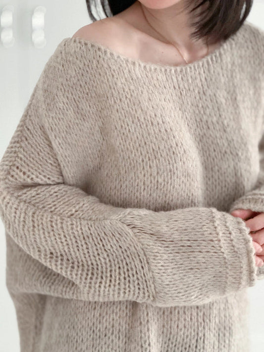 Pull femme – Coupe oversize – Maille épaisse – Épaules dénudées manches longues