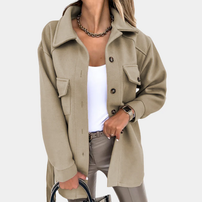 Manteau long femme – Coupe décontractée – Tissu léger – Boutonnage – Poches poitrine