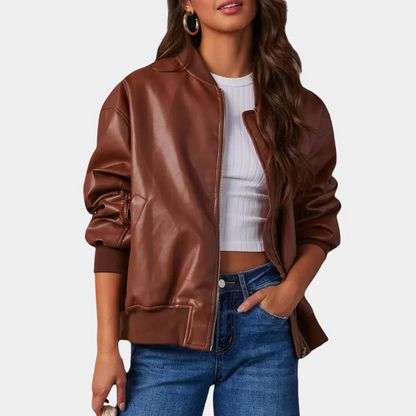 Veste femme décontractée – Coupe oversize – Tissu léger – Zip frontal – Finitions côtelées