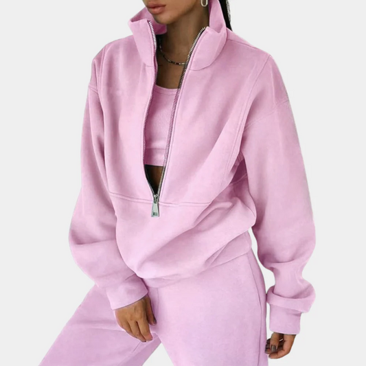 Ensemble de jogging femme – Coupe décontractée – Coton doux – Haut demi-zip – Pantalon long