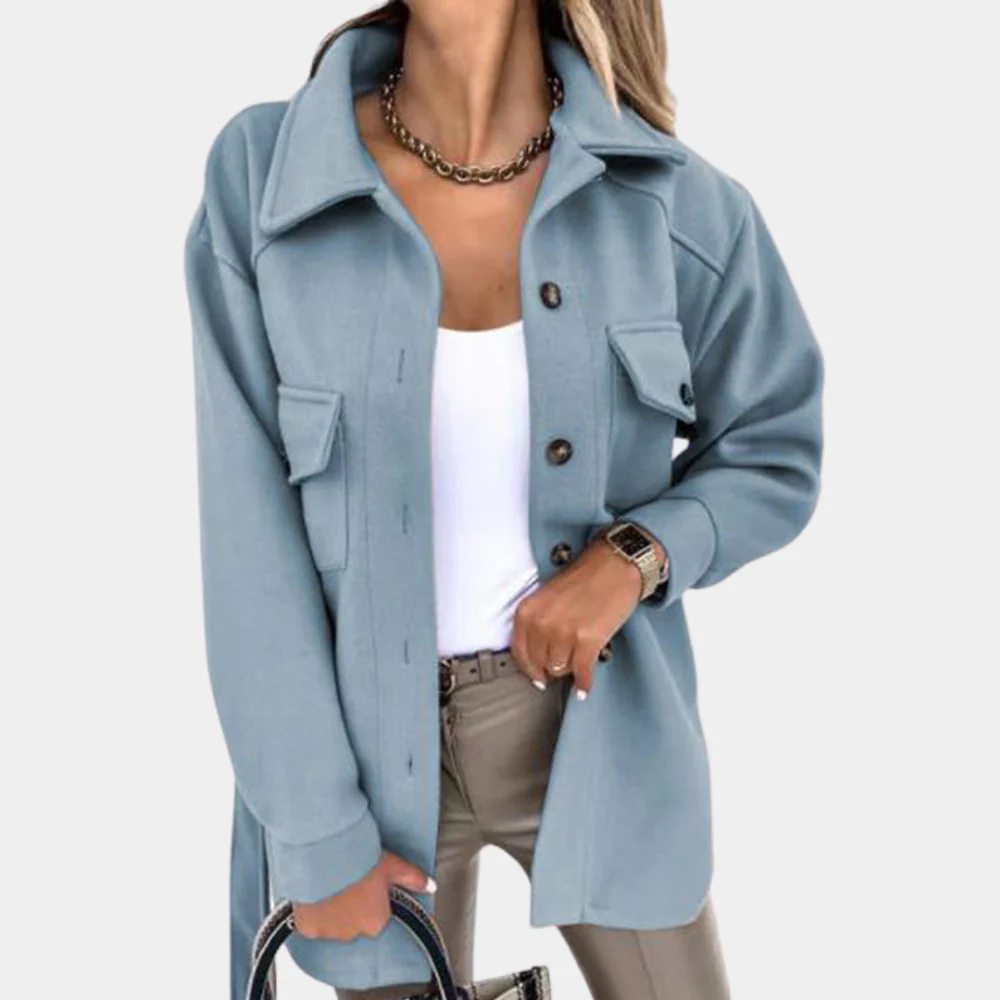 Manteau long femme – Coupe décontractée – Tissu léger – Boutonnage – Poches poitrine