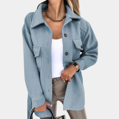 Manteau long femme – Coupe décontractée – Tissu léger – Boutonnage – Poches poitrine