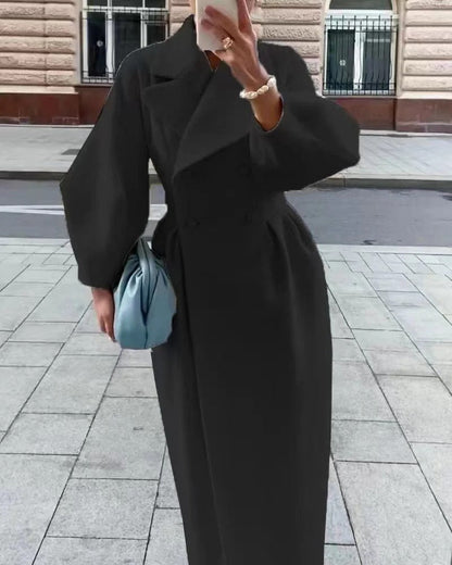 Manteau trench femme – Coupe évasée – Long – Laine – Double boutonnage avec ceinture