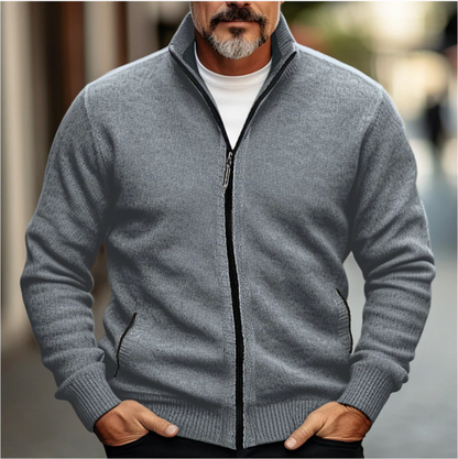Cardigan zippé homme – Maille douce – Coupe régulière – Col montant – Poches zippées