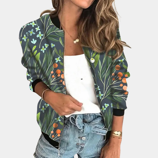 Veste bomber femme – Coupe décontractée – Tissu léger – Imprimé floral – Boutons pression