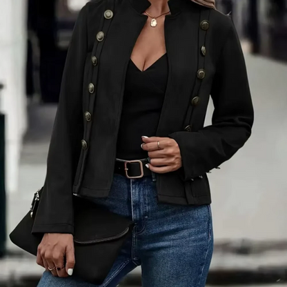 Veste tailleur femme – Coupe ajustée – Tissu effet suède – Col montant élégant
