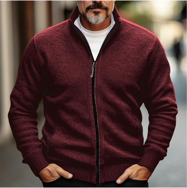 Cardigan zippé homme – Maille douce – Coupe régulière – Col montant – Poches zippées