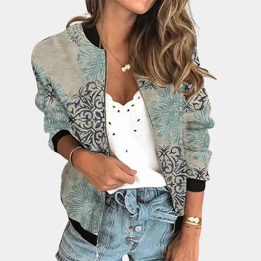 Veste bomber femme – Coupe décontractée – Tissu léger – Imprimé floral – Boutons pression