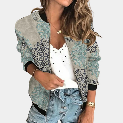 Veste bomber femme – Coupe décontractée – Tissu léger – Imprimé floral – Boutons pression