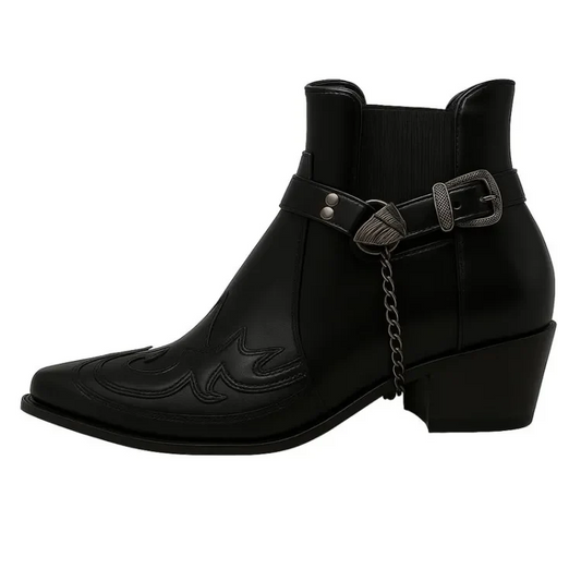 Bottes cowboy homme – Cuir – Bout pointu – Bracelet harnais – Enfilage facile