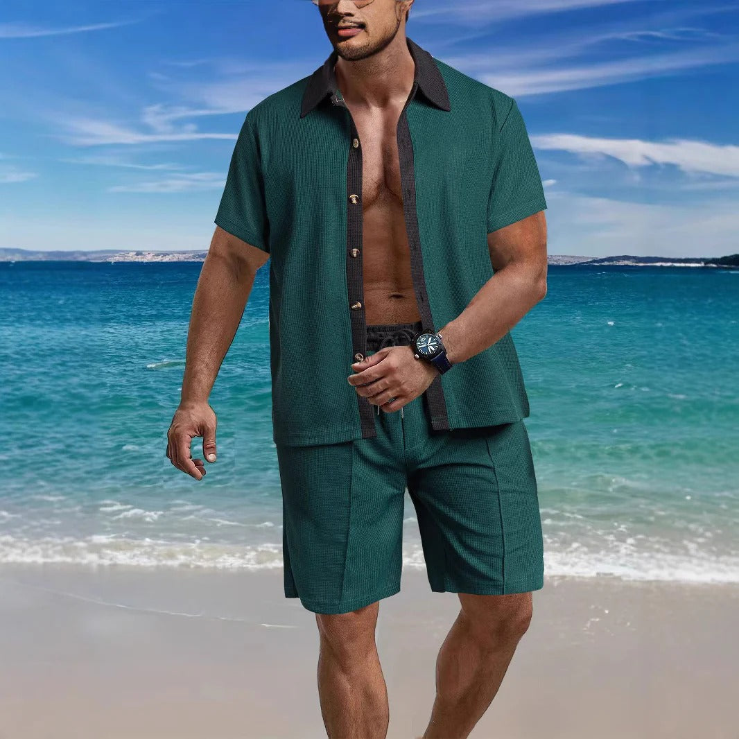Chemise homme – Coupe décontractée – Tissu respirant – Manches courtes – Boutonnée
