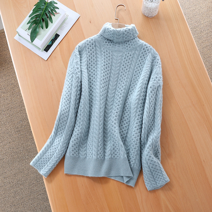 Pull femme – Col roulé – Maille torsadée – Coupe décontractée – Texture douce chaude