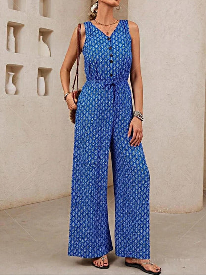 Combinaison Femme – Coupe Ample – Sans Manches – Décolleté V – Taille Cordon – Tissu Respirant