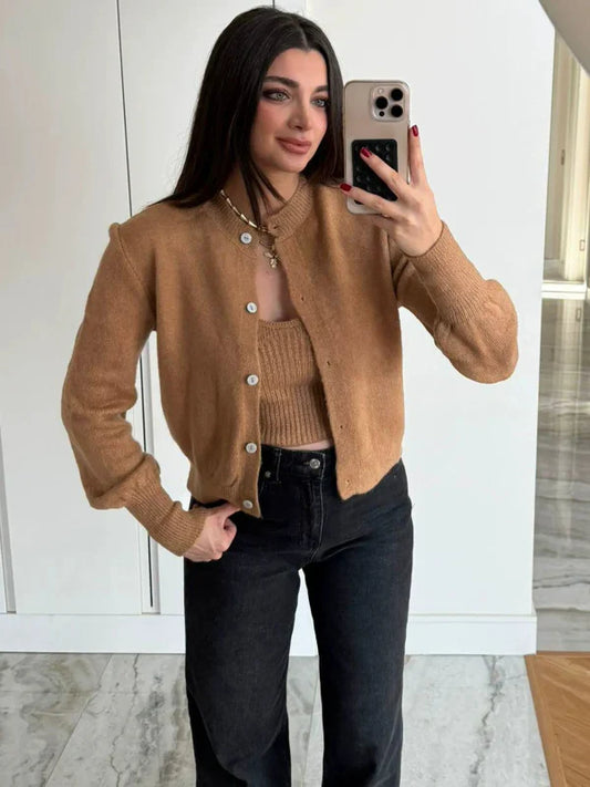 Gilet femme en maille – Laine – Coupe décontractée – Boutonné – Finition côtelée