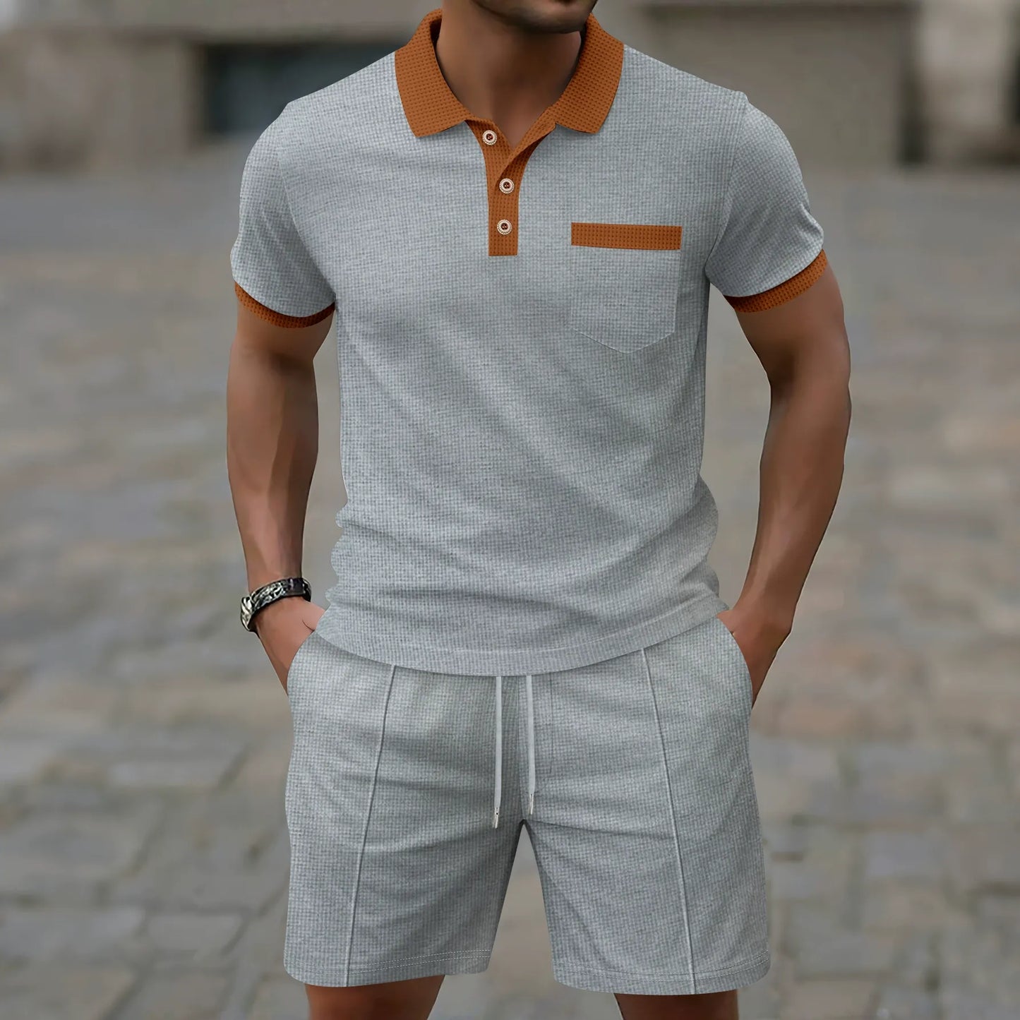Ensemble Polo et Short Homme – Coupe Slim – Tissu Respirant – Demi-Zip – Cordon Ajustable