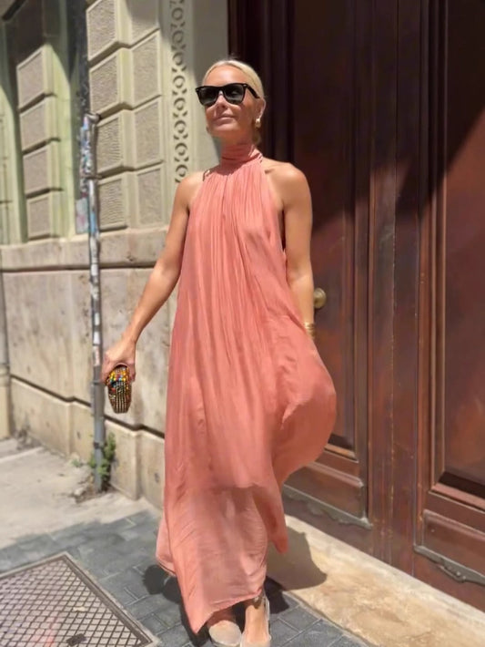 Robe longue femme – Coupe fluide – Décolleté dos nu – Tissu coton respirant