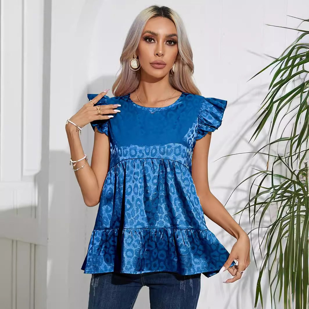 Gilet femme – Coupe ample – Jacquard effet soie – Volants – Longueur hanches