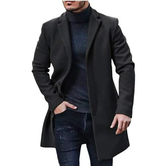 Manteau homme – Coupe ajustée – Laine mélangée – Longueur mi-cuisse – Revers cranté