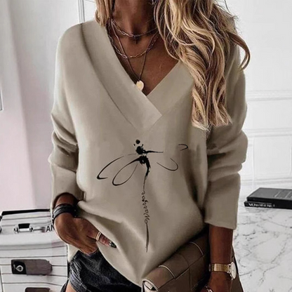 Sweat-shirt femme – Coupe ample – Col en V – Imprimé cachemire – Manches longues