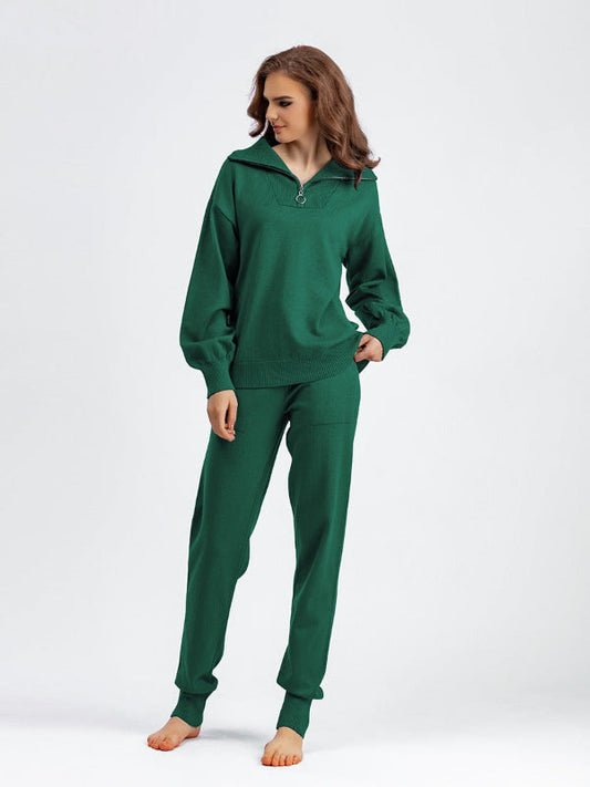 Femme Ensemble Deux Pièces - Maille Fine - Coupe Décontractée - Manches Bouffantes
