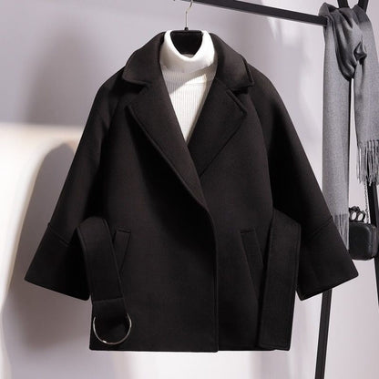 Femme Manteau - Laine Mélangée - Coupe Décontractée - Col Revers - Manches Amples