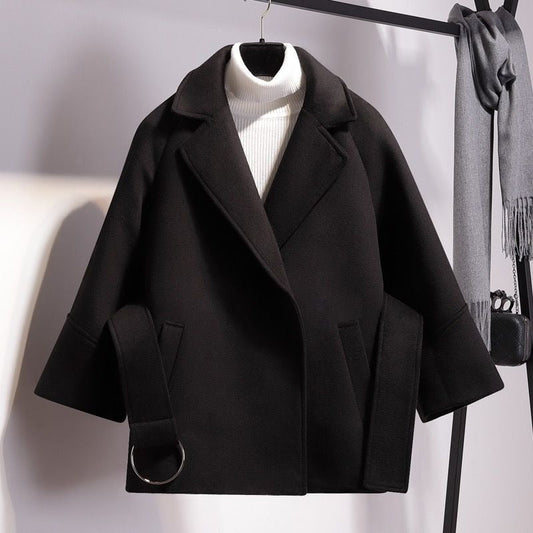 Femme Manteau - Laine Mélangée - Coupe Décontractée - Col Revers - Manches Amples