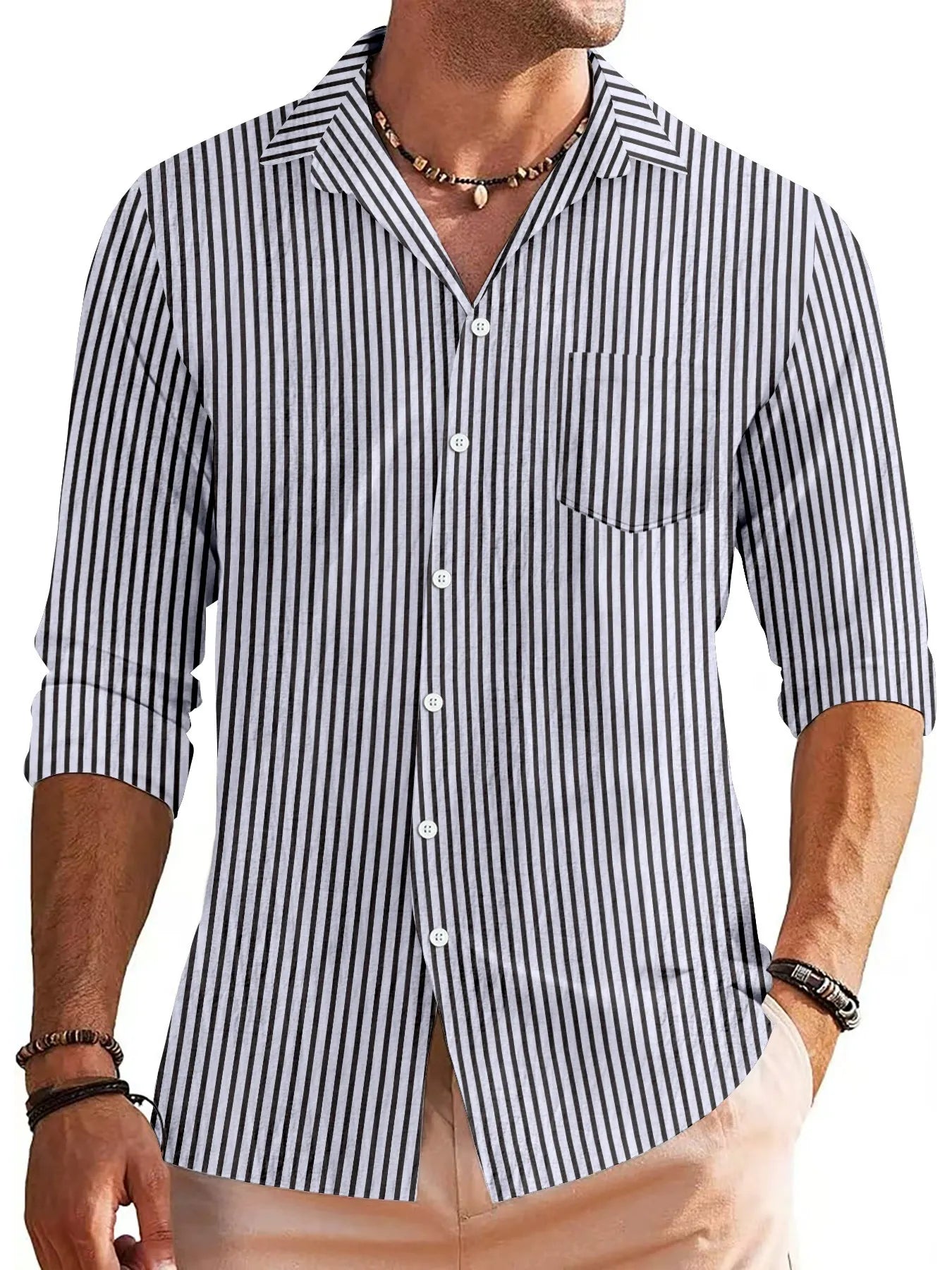 Chemise homme – Manches longues – Coupe régulière – Coton – Rayée casual