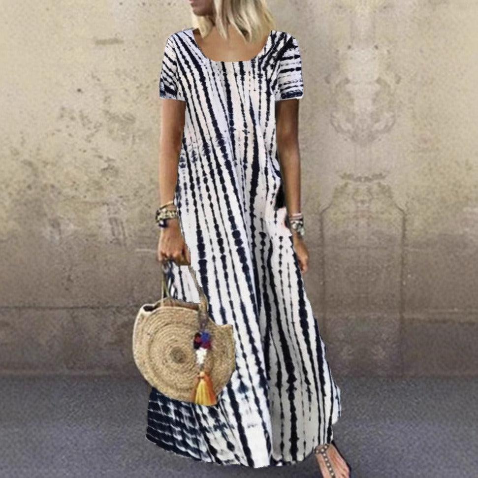 Robe longue femme – Coupe ample – Manches courtes – Coton respirant – Style décontracté