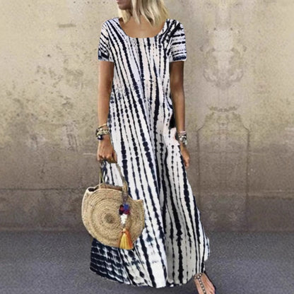 Robe longue femme – Coupe ample – Manches courtes – Coton respirant – Style décontracté