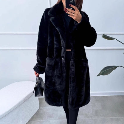 Manteau long femme – Coupe oversize – Tissu doux – Poches avant – Col large