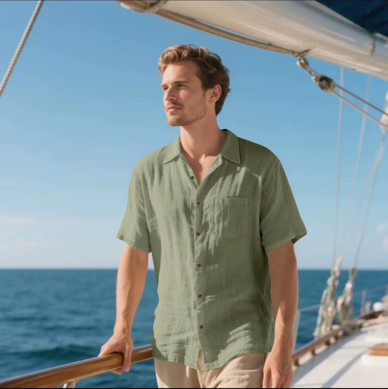 Chemise homme – Linnen respirant – Coupe décontractée – Manches courtes – Style casual