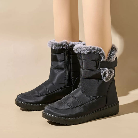 Bottes mi-mollet femme – Matelassées imperméables – Doublure fausse fourrure – Zip côté